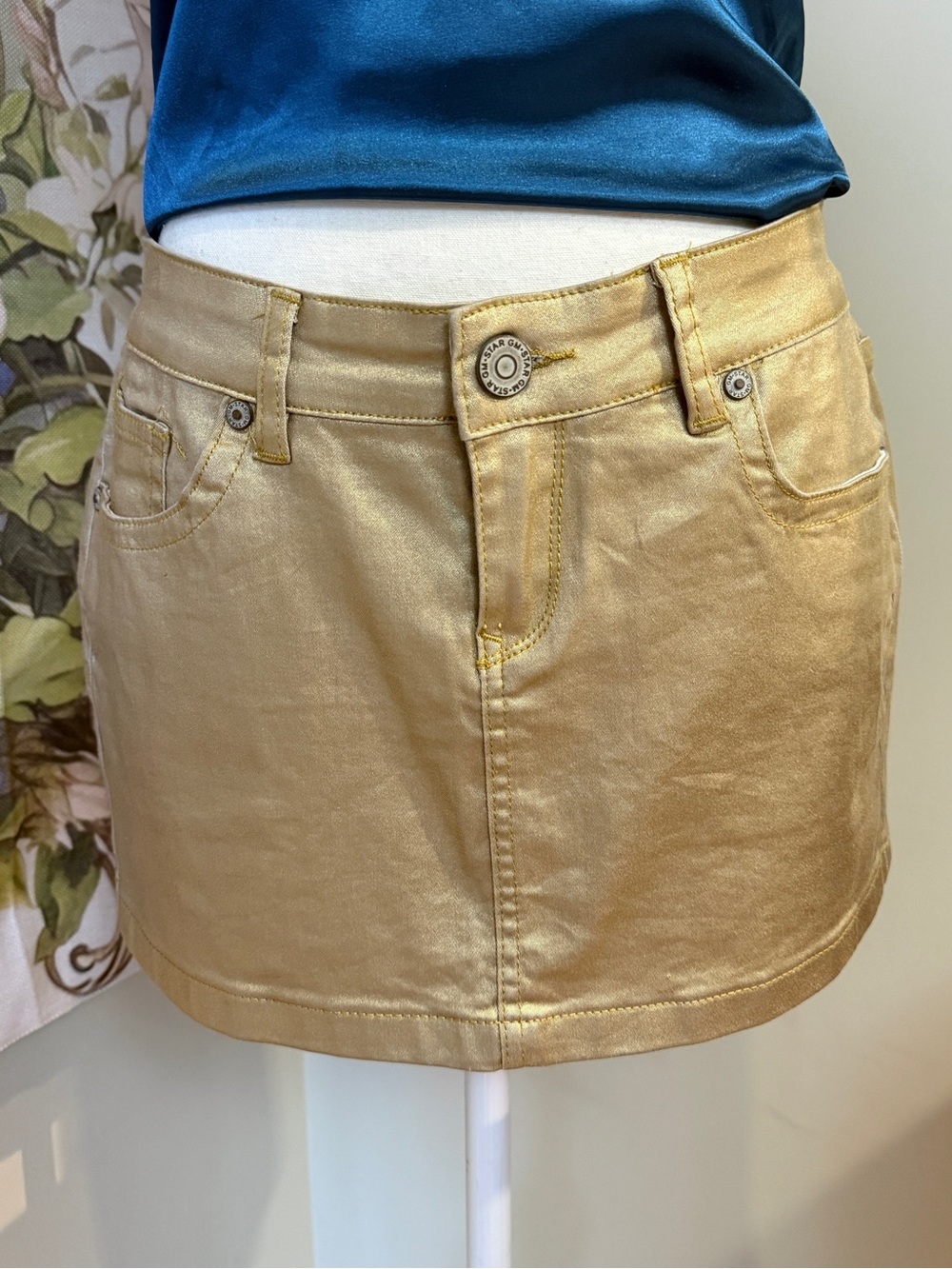 Gold Metallic Mini Skirt - Women's Casual Chic